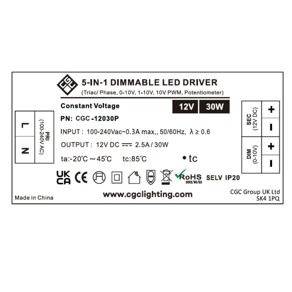 30W 12V TRIAC 5 in 1 Universal Dimmable LED Driver