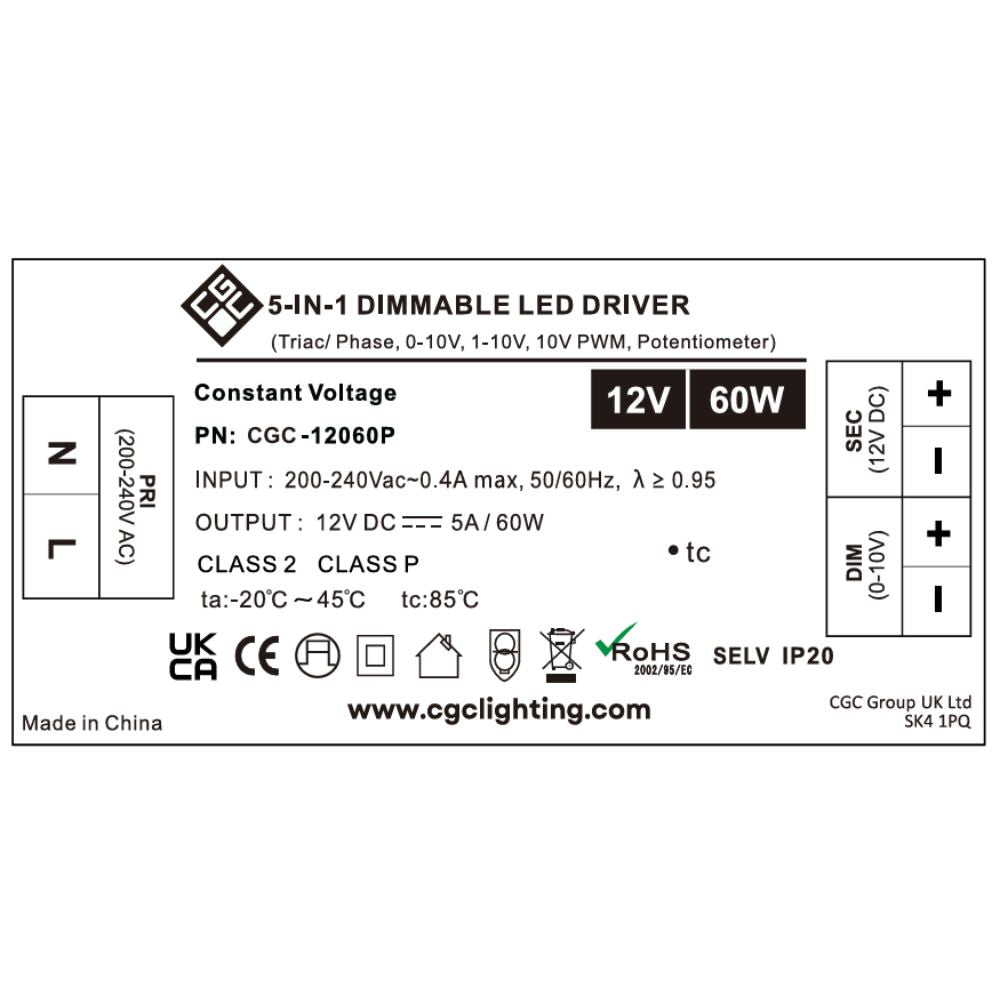 60W 12V TRIAC 5 in 1 Universal Dimmable LED Driver