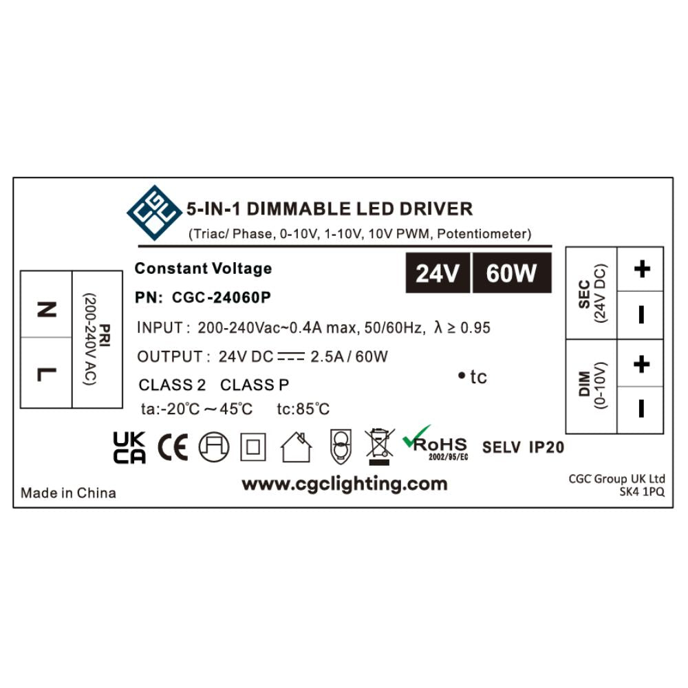 60W 24V TRIAC 5 in 1 Universal Dimmable LED Driver
