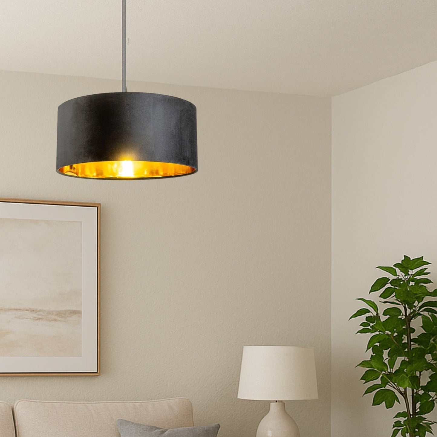 CGC MILANO Black & Gold Large Oversized Velvet Fabric Lamp Shade