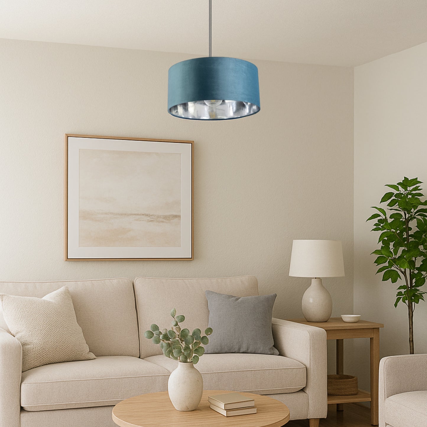 CGC MILANO Teal & Silver Large Oversized Velvet Fabric Lamp Shade