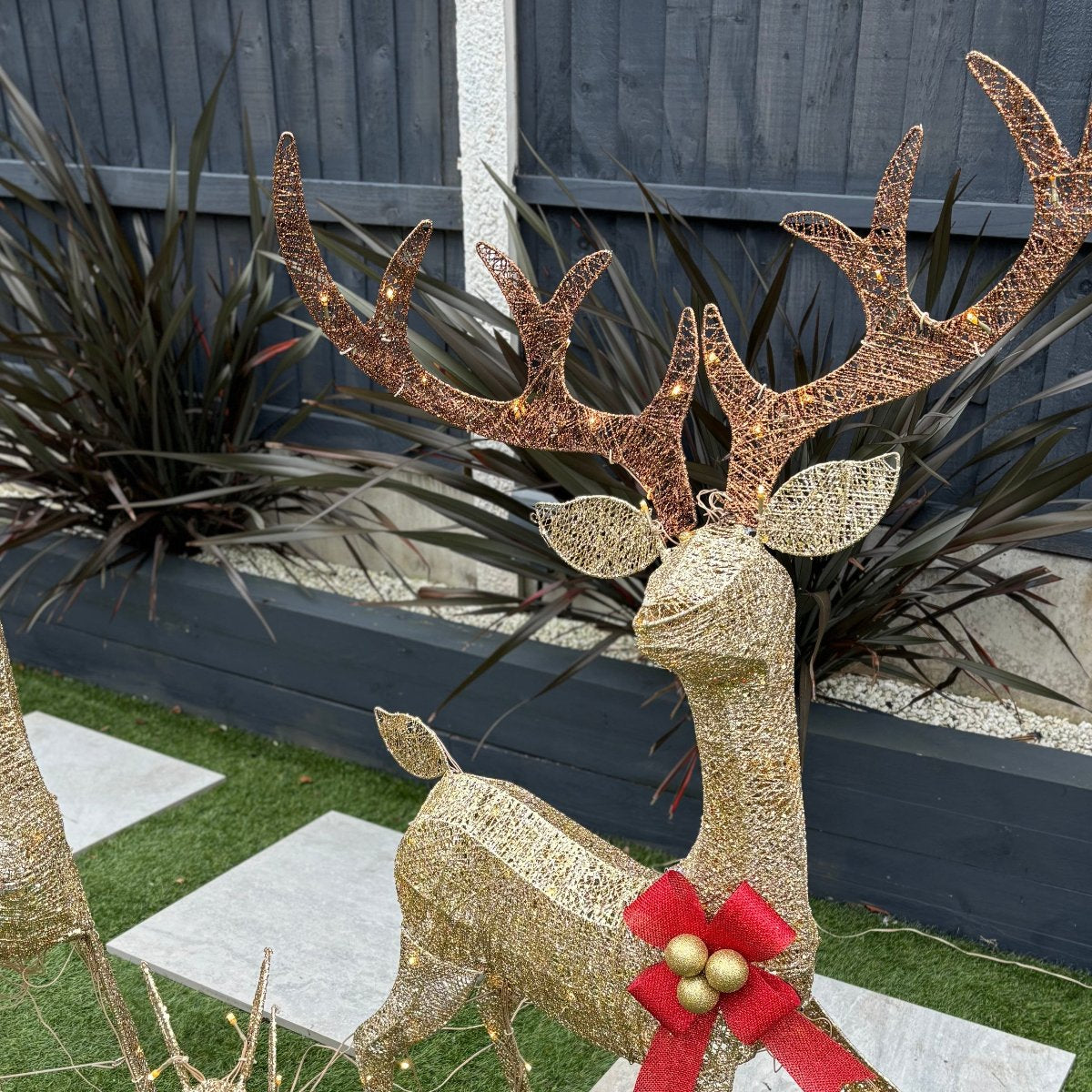 CGC LED Three Piece Gold Reindeer Family Set Outdoor Christmas Light Festive Set