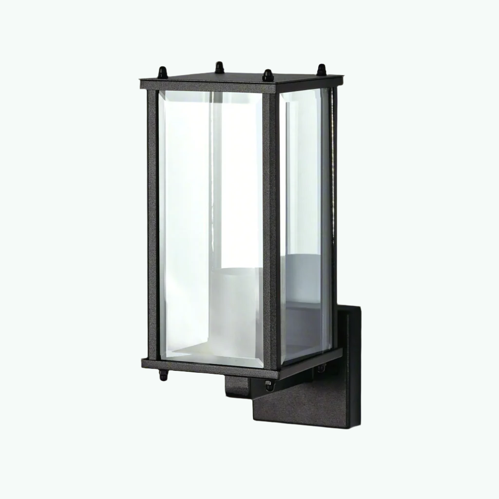 CGC MARIN Black Outdoor Wall Lantern Clear Bevelled Glass Diffuser Up IP44
