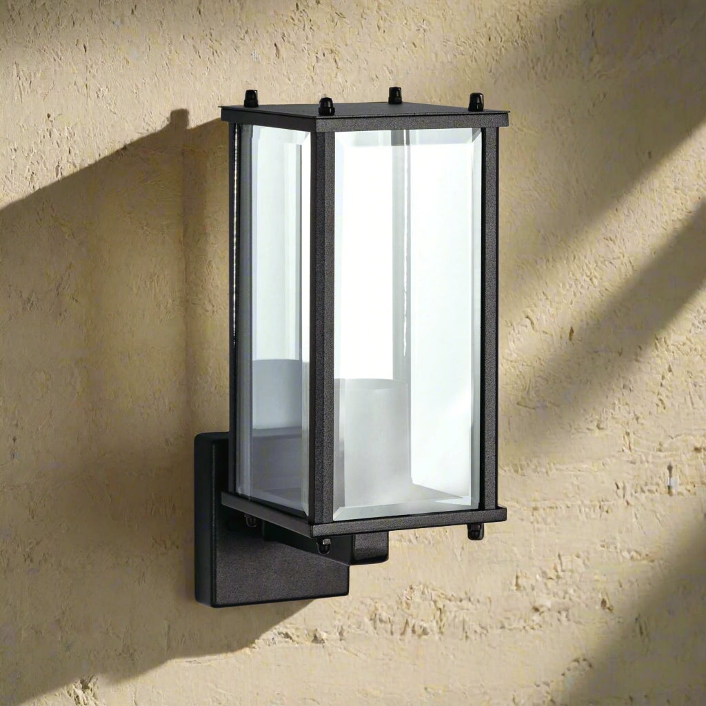 CGC MARIN Black Outdoor Wall Lantern Clear Bevelled Glass Diffuser Up IP44
