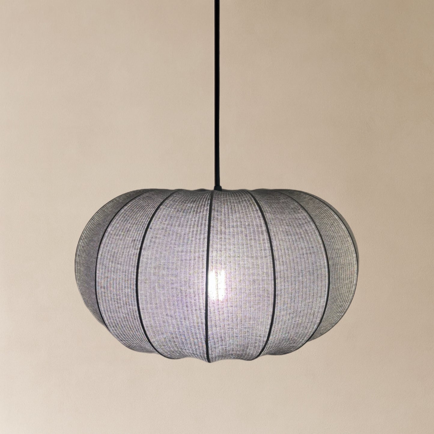 CGC LILA Grey Oval Stretch Ribbed Cotton Fabric Lampshade