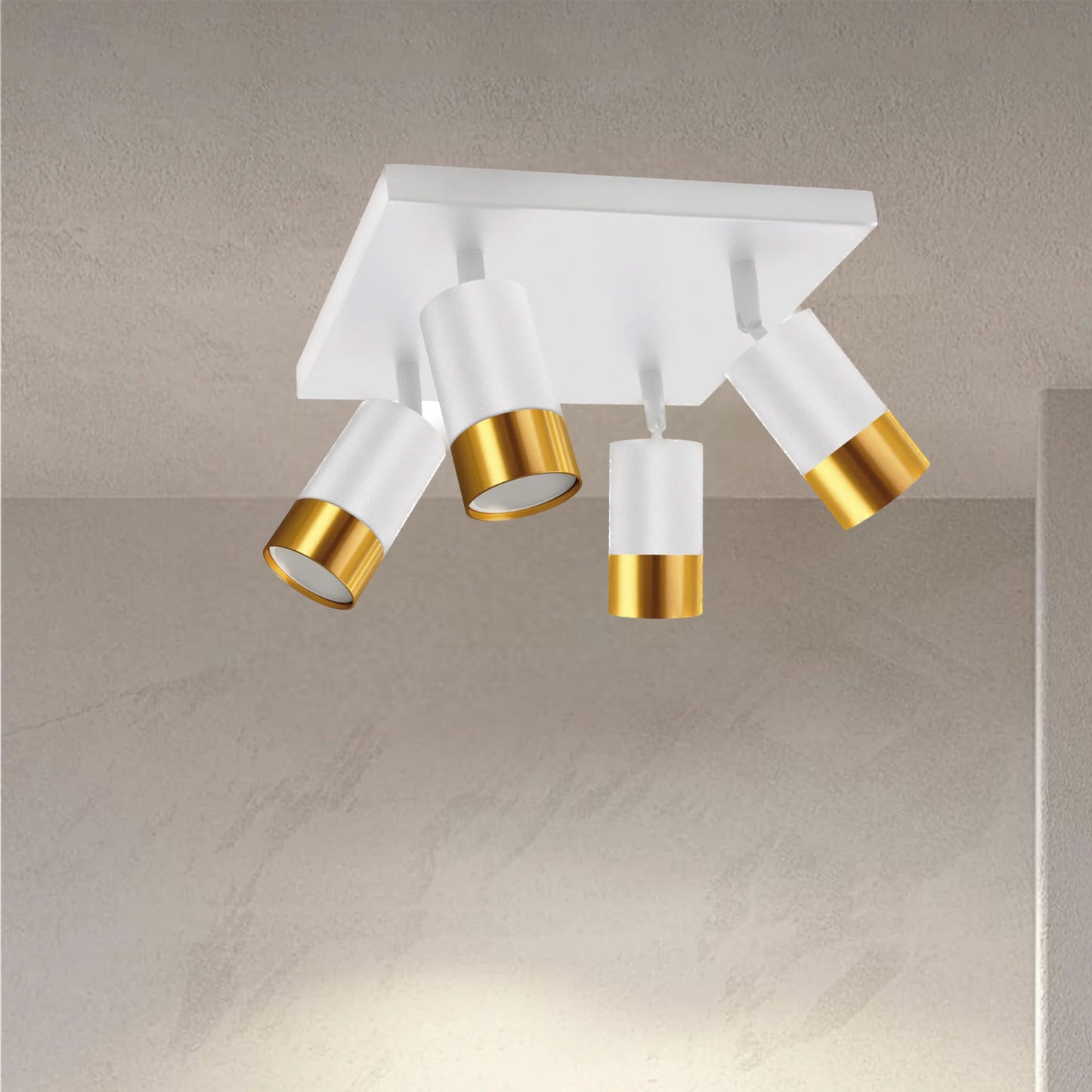 CGC PUZON White & Gold GU10 Adjustable Four Head Ceiling Spotlight Bar Light