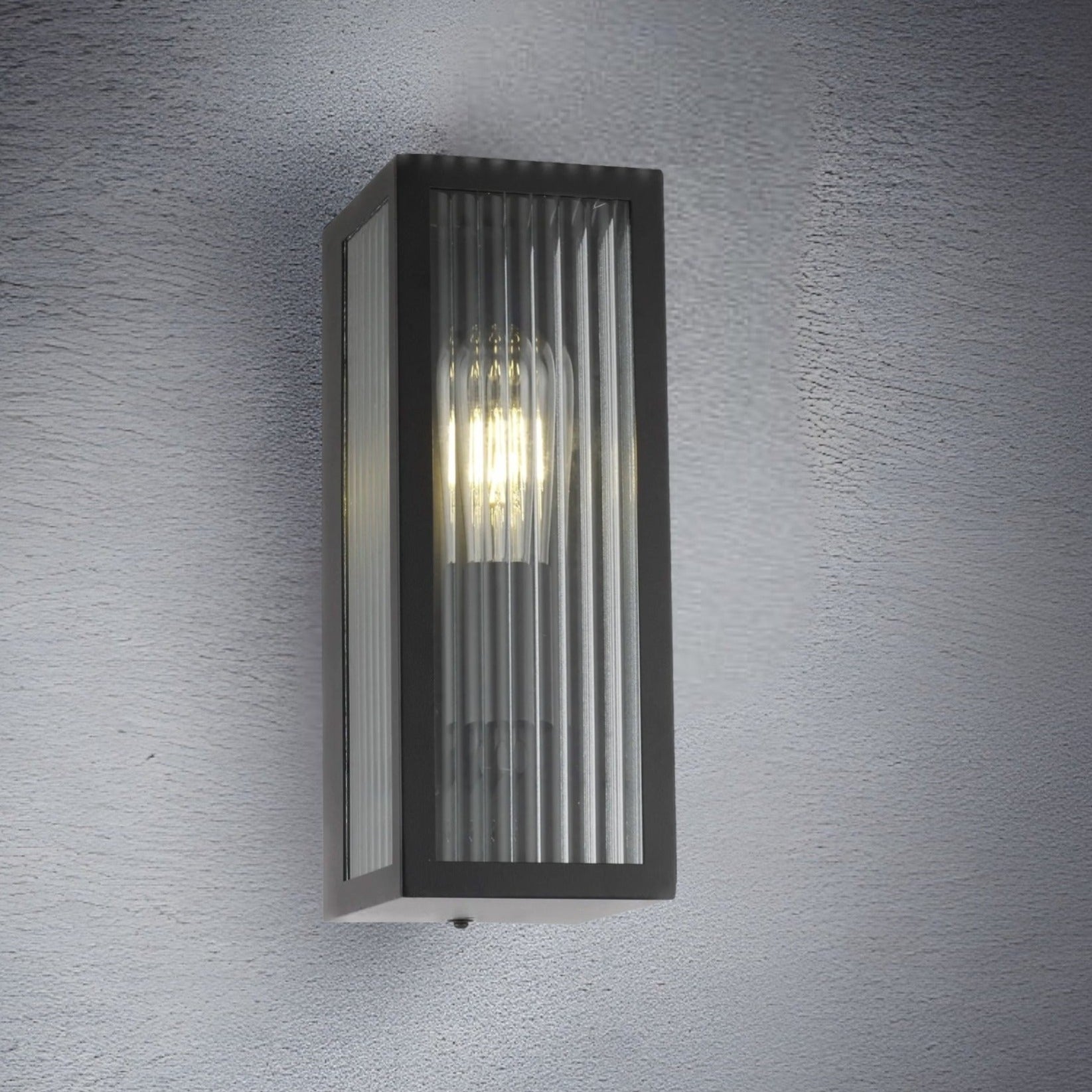 CGC STELLA Bevelled Glass Black E27 Outdoor Box Wall Light