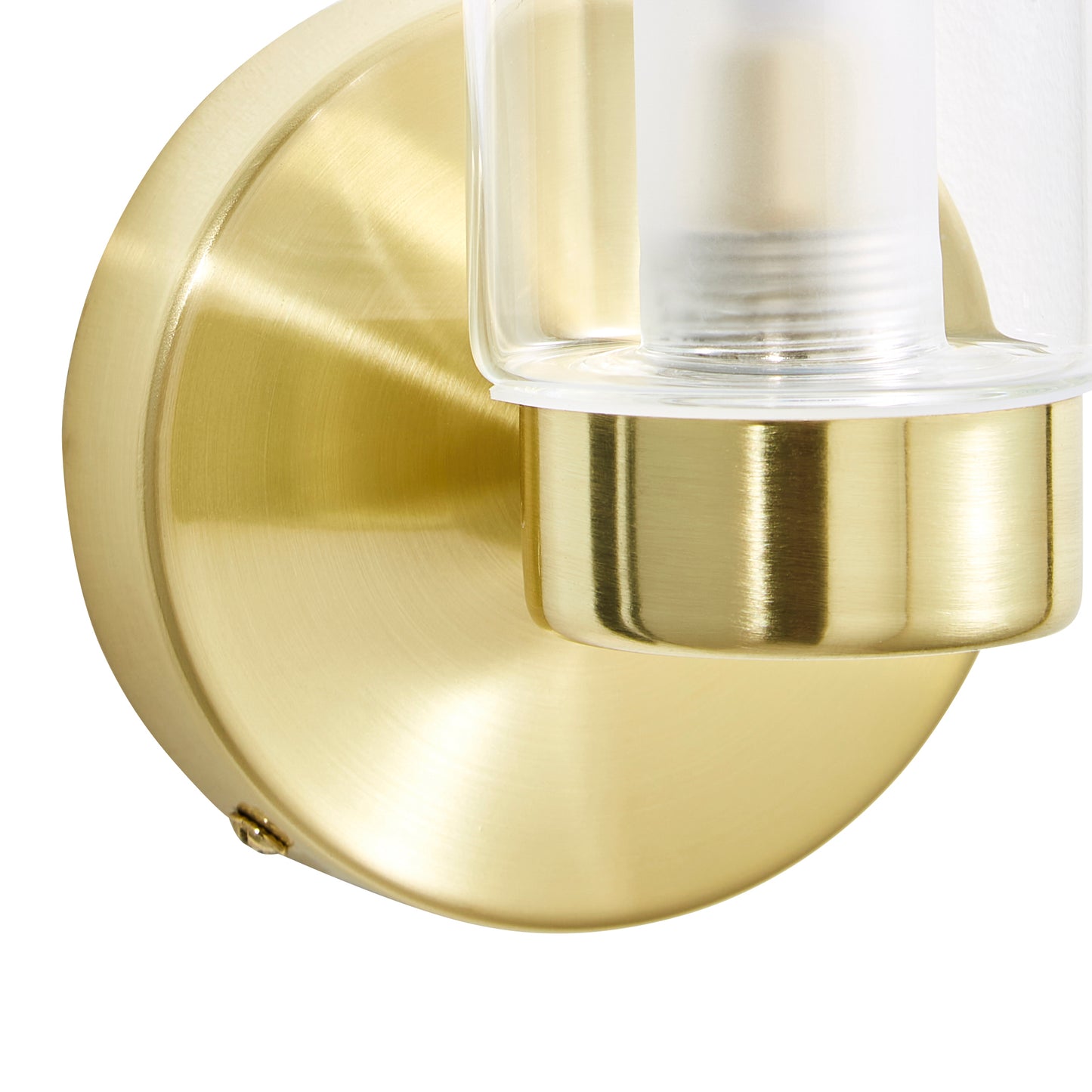 Our Nada satin brass wall light with clear glass diffuser adds a touch of opulence and luxury to the walls of your home. The modern light fitting would look perfect fitted next to a mirror, on corridors or hallways, bedside and living rooms, and as a bonus to this light the IP44 protection makes it suitable for all bathrooms.