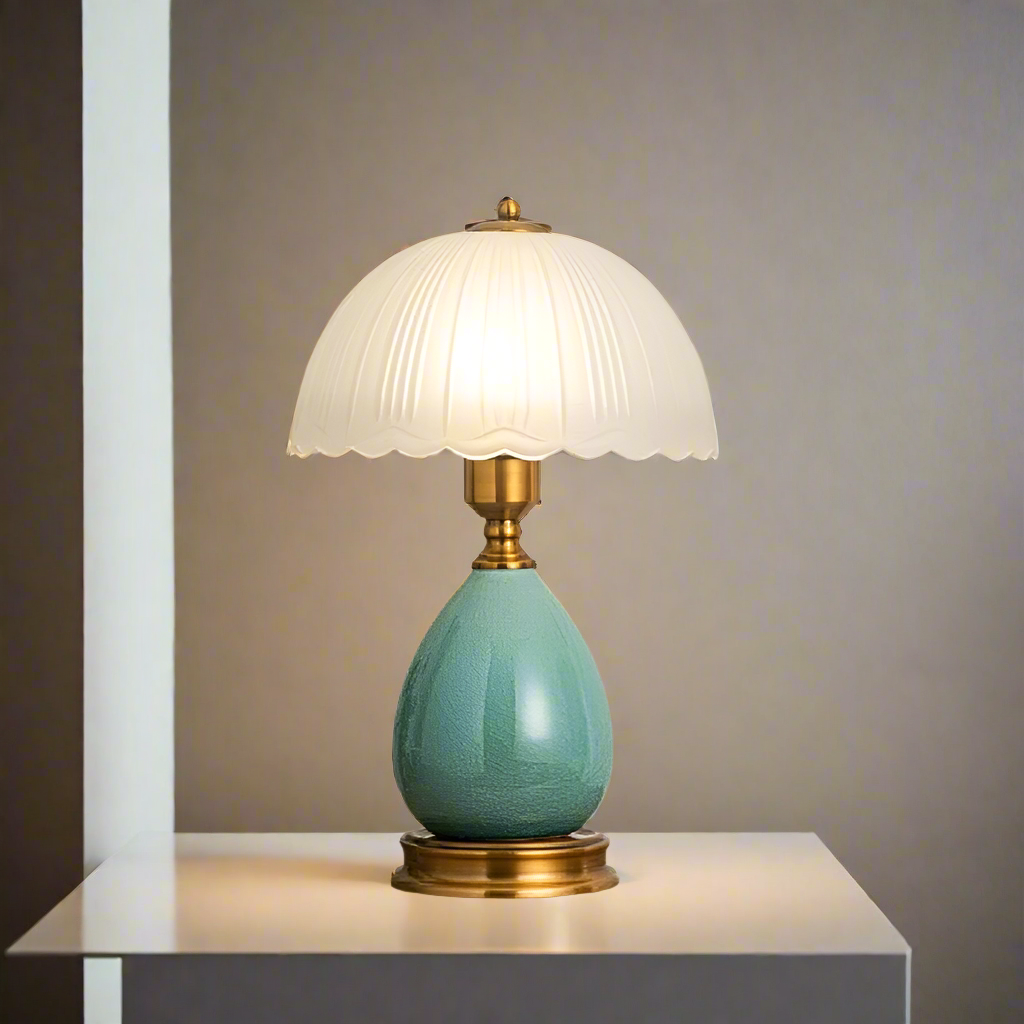 CGC TIFFANY Large Blue Ceramic Table Lamp with Frosted Glass Shade