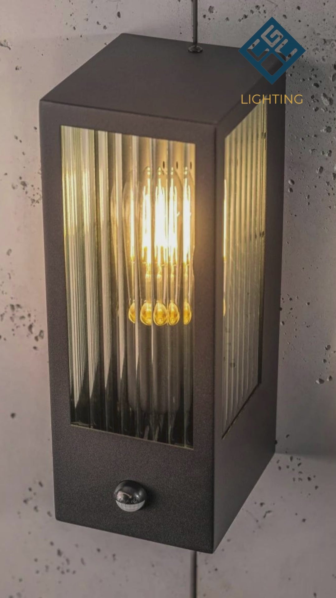 Load video: CGC STELLA Bevelled Glass Black E27 Outdoor Box Wall Light