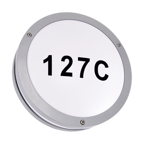 CGC STAX Round Grey LED Outdoor Wall Light Bulkhead with House Number Pack