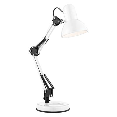 This retro, angled Desk Partners table lamp is styled on an iconic design and powder-coated in a shiny white colour. The hinged base, central column and cylindrical shade are fully adjustable, enabling you to direct the light just where it is needed. Ideal for use in a study room or a children's bedroom, contemporary desk lamps don't get more desirable.