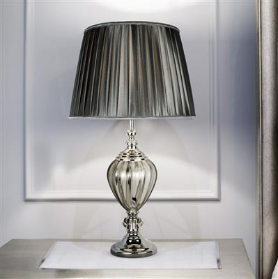 CGC GREYSON Table Lamp - Clear Glass & Pewter Pleated Shade