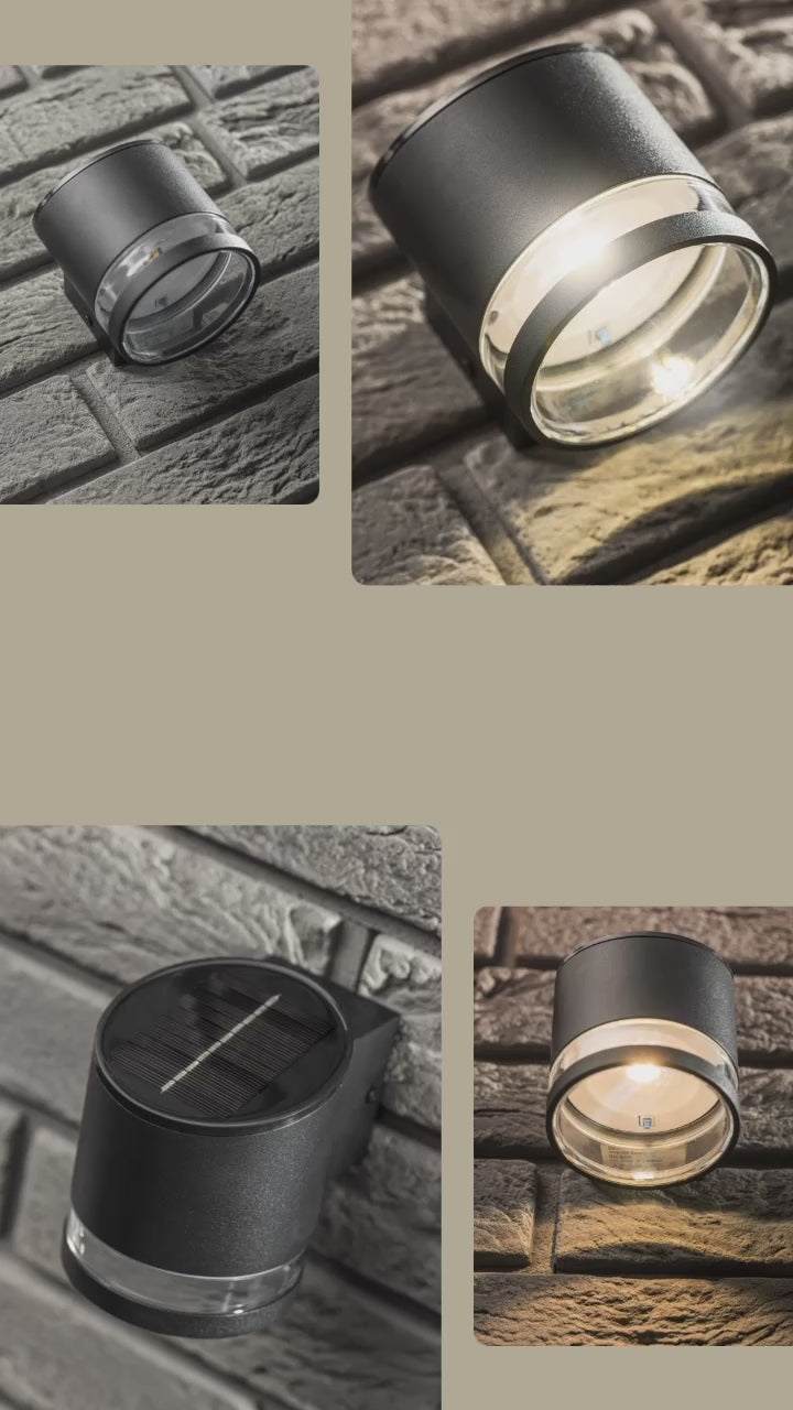 Load video: CGC FREDDIE Black Solar Modern Outdoor Wall Lamp