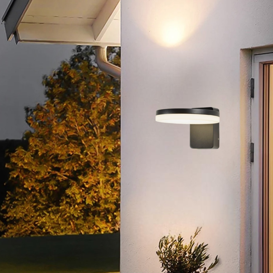 CGC MITCH Black Outdoor LED Wall Light Slim Round Design Natural White LED Outdoor Wall Lamp Weatherproof