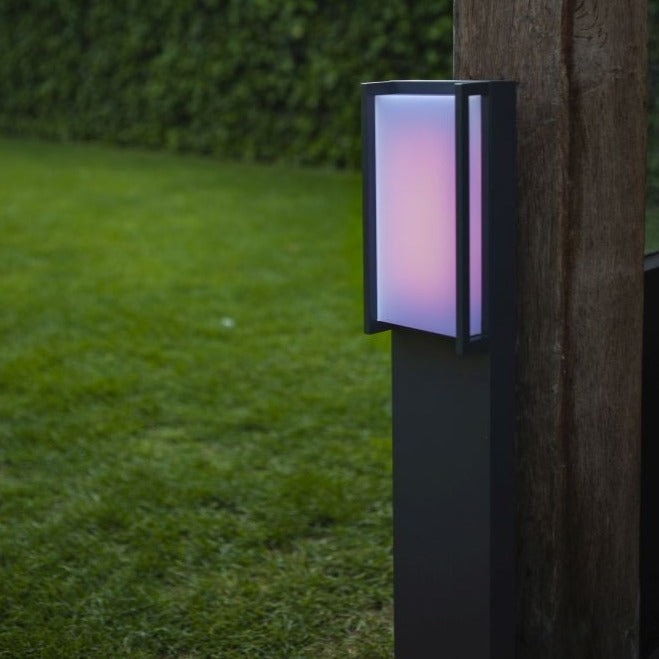 If you’re looking for a grander, more contemporary look for your home’s lighting system, take a browse through our dark grey rectangular colour changeable LED post light. This product boasts a darker colour, making sure that the appearance blends into the sophisticated design of your home. For a simpler way to bring discrete elegance to your home, consider our dark grey Marla post light with built in colour changing lights controlled by a simple app.