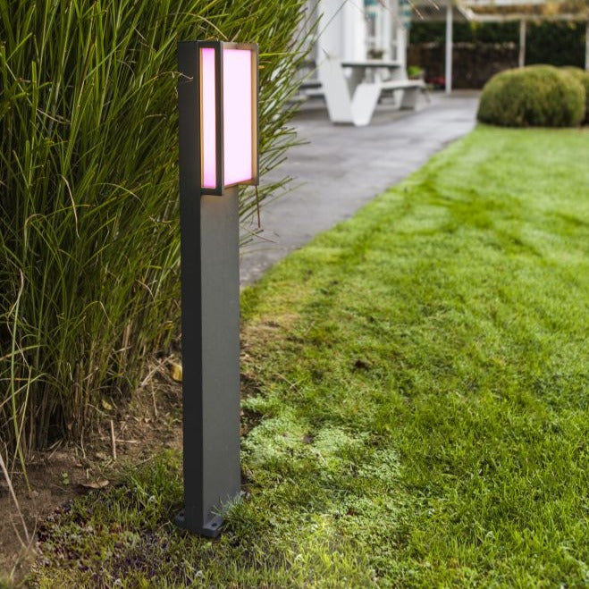 If you’re looking for a grander, more contemporary look for your home’s lighting system, take a browse through our dark grey rectangular colour changeable LED post light. This product boasts a darker colour, making sure that the appearance blends into the sophisticated design of your home. For a simpler way to bring discrete elegance to your home, consider our dark grey Marla post light with built in colour changing lights controlled by a simple app.