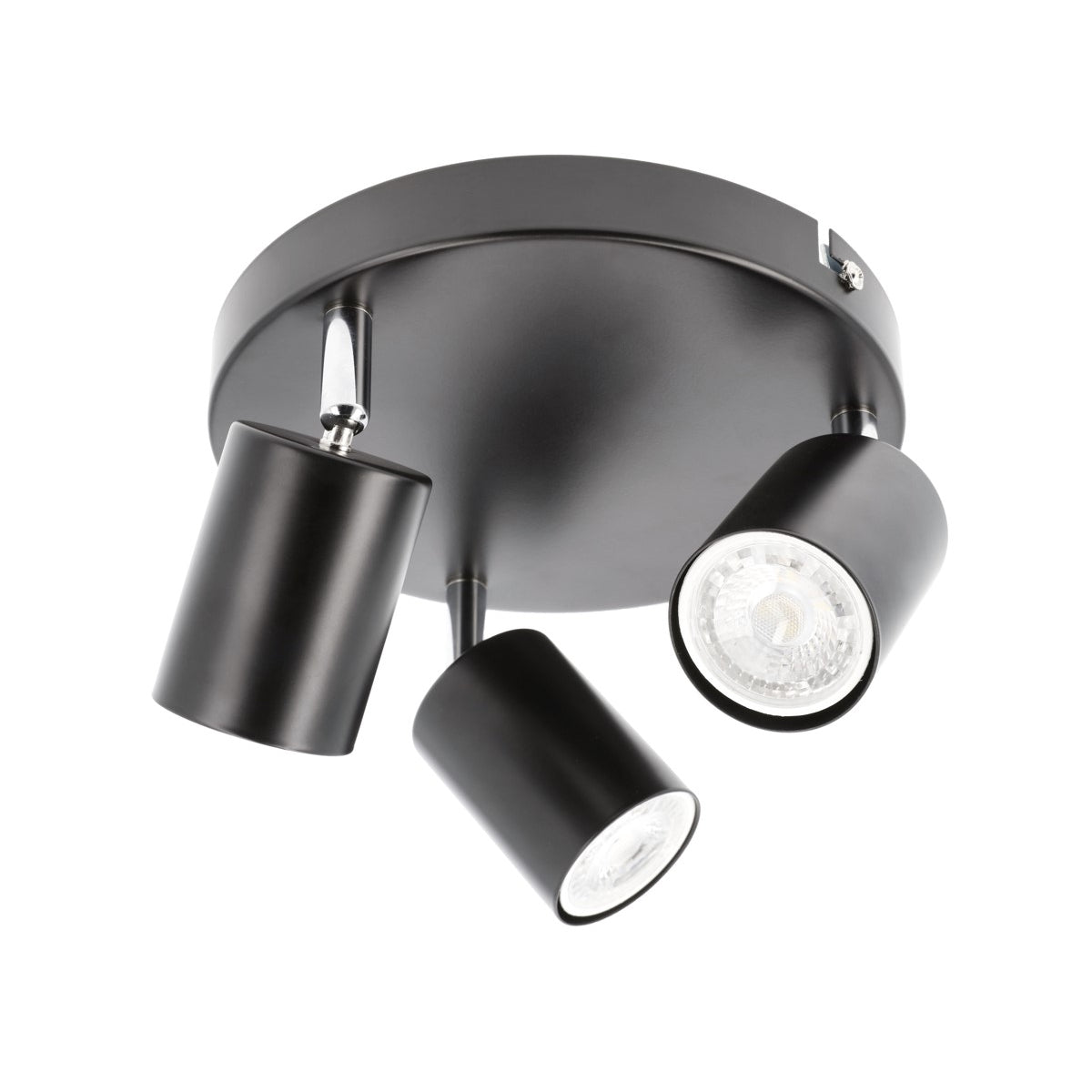 Modern contemporary design, steel body with a black complementary colour finish and chrome detailing, and 350 degree light rotation