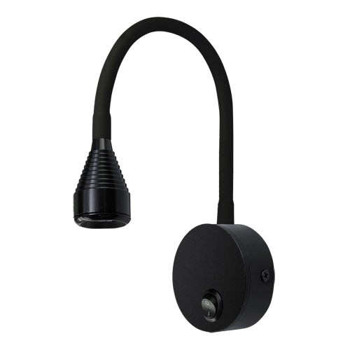 The black Stoney lamp consists of flexible light which can be tilted and adjusted on its own axis. The lamp base has a on/off switch making it ideal for a bedside reading lamp. Made of an aluminium body and powder coated black, the lamp with its simple design fits well into different spaces. Whether functional office or cosy home - the timeless lamp is perfect for many types of use.