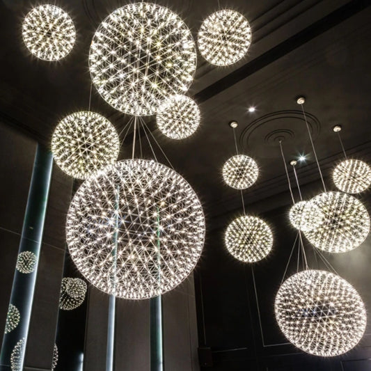 Our striking silver starburst light is inspired by elements of the night sky, comprising of delicately crafted steel and covered in LED lights  The light will create a talking point in any space and can be placed together with the other size starburst lights to create something truly spectacular 