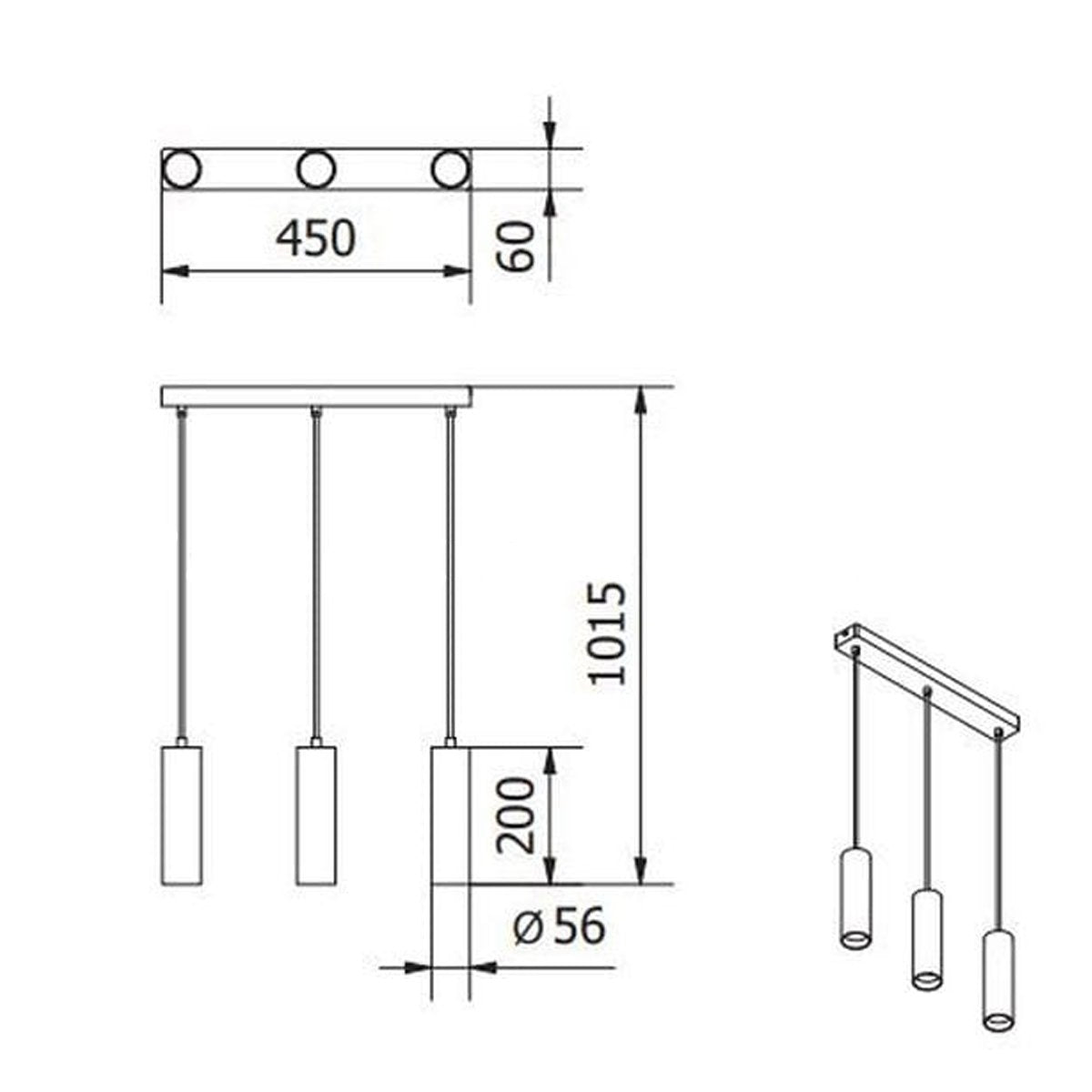 High-quality black ceiling triple hanging spotlight pendant. A cylinder pendant with a modern and sleek design would add a huge element of style and class to any room. Made of aluminium with a powder coat finish. Height can be adjusted during installation.