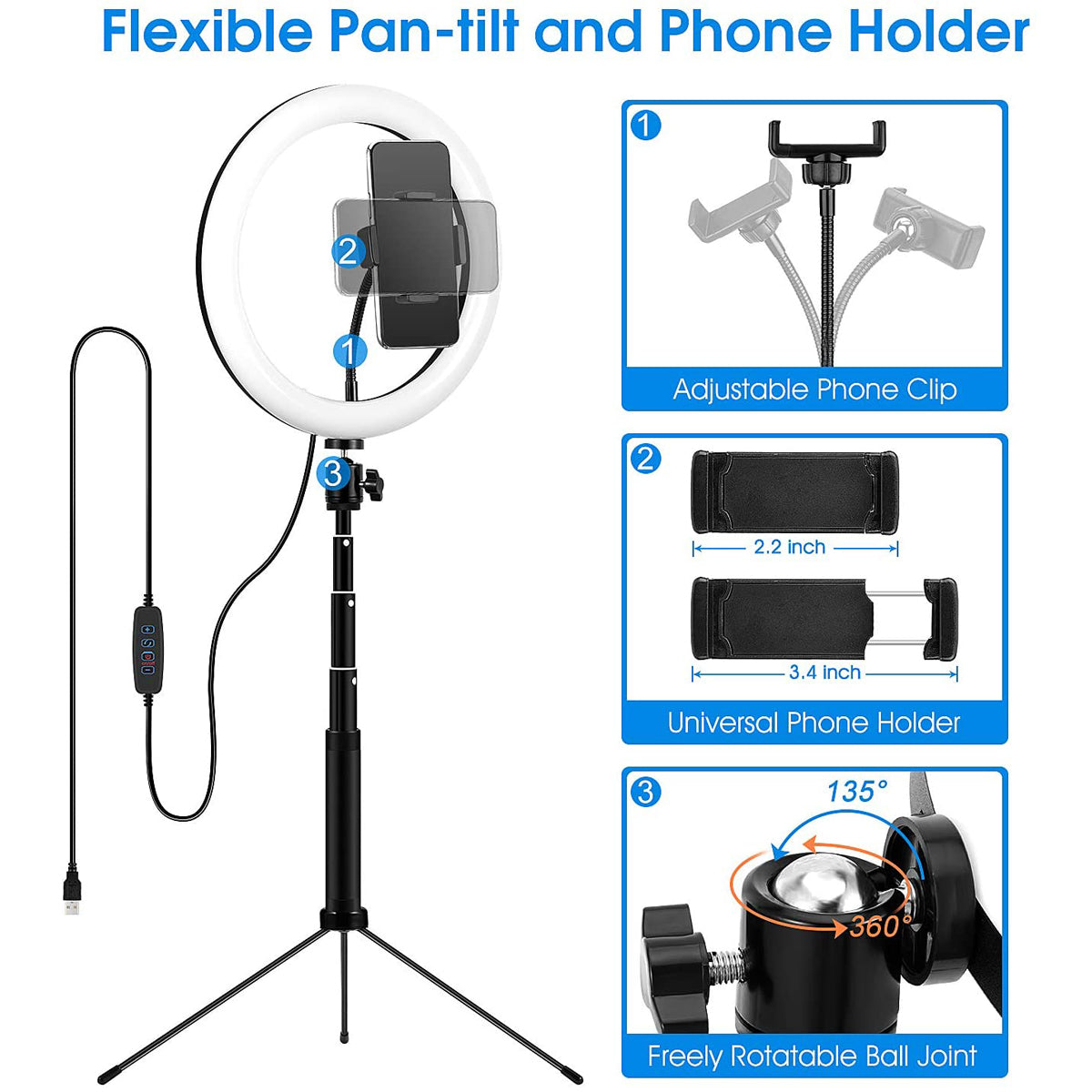 RINGO - CGC 10 Inch LED Ring Light With Detachable Selfie Stick