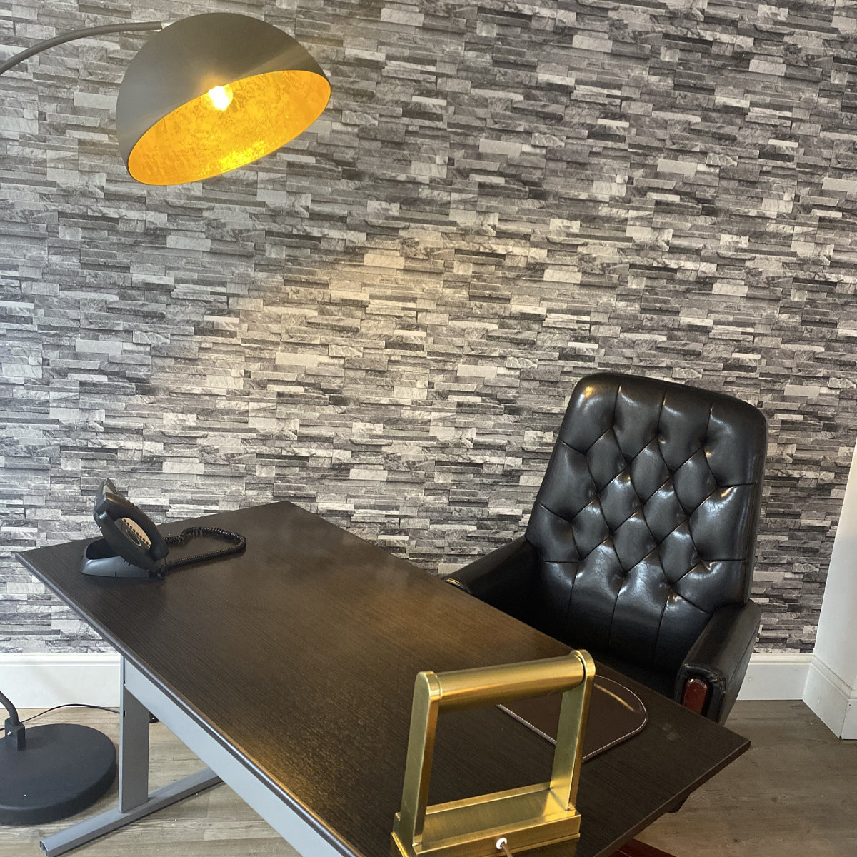 MINA - CGC Matt Black & Distressed Gold Extra Large Curved Lamp