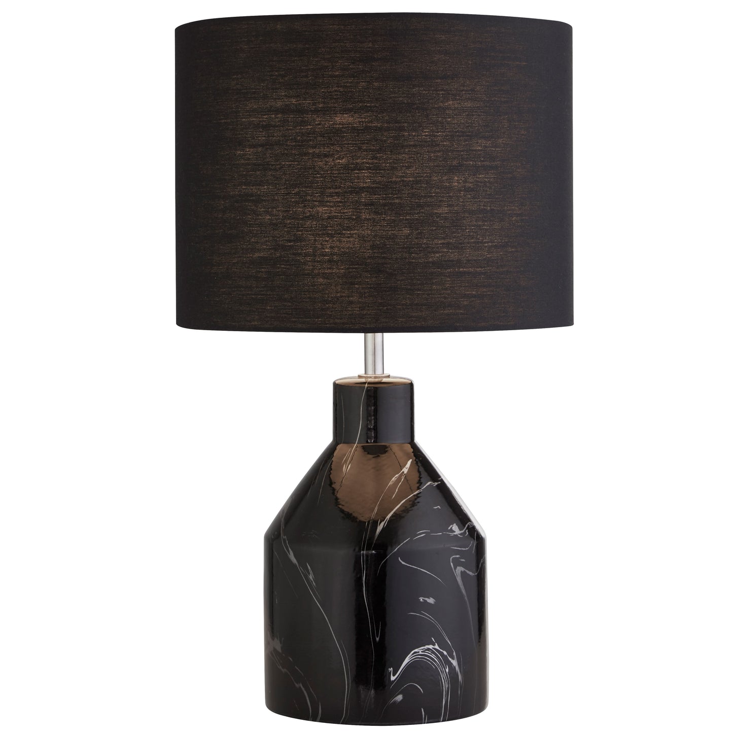 Our Marcy black and grey marbled ceramic table lamp is sleek and elegant in appearance. This fabulous lamp is a must have for the hallway or living room. The light is finished with a luxury round black fabric shade.