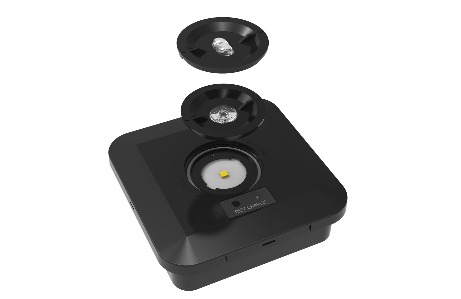 CGC Surface Mount Square Black IP65 Emergency Downlight with Changeable Corridor and Open Area Lens