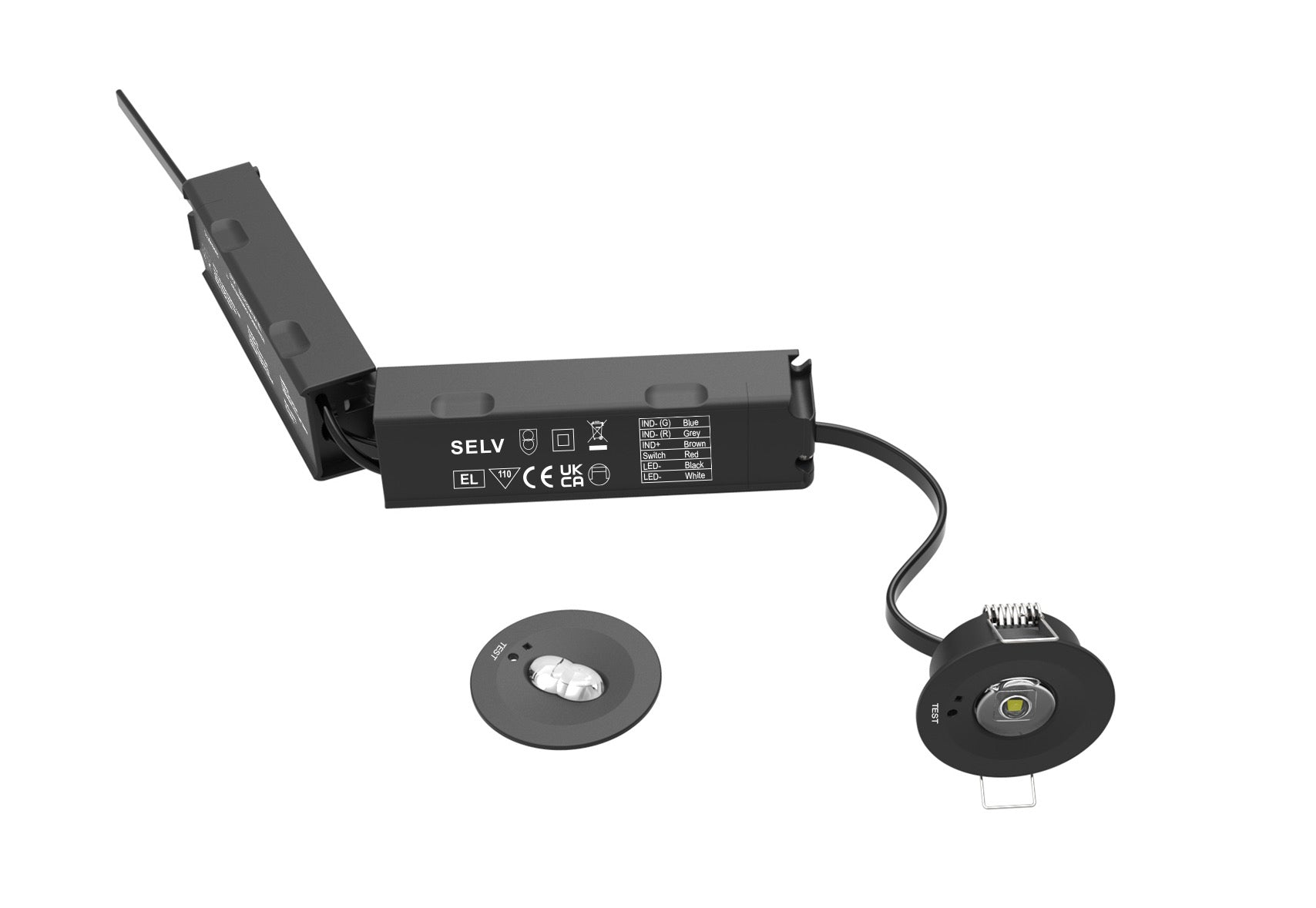 CGC Recessed Round Black IP20 Emergency Downlight with Changeable Corridor and Open Area Lens