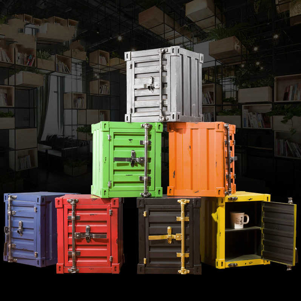Add character to your living room, with the retro industrial shipping container end table. Comes in a choice of colours with the highest of quality finishes.  Whether it is a subtle dark or vibrant bright style this is sure to be a focal point in your room. Cleverly designed with shelving and a functional locking system, it can be used as storage as well as a side table, occasional table, office storage unit or even a bedside table.