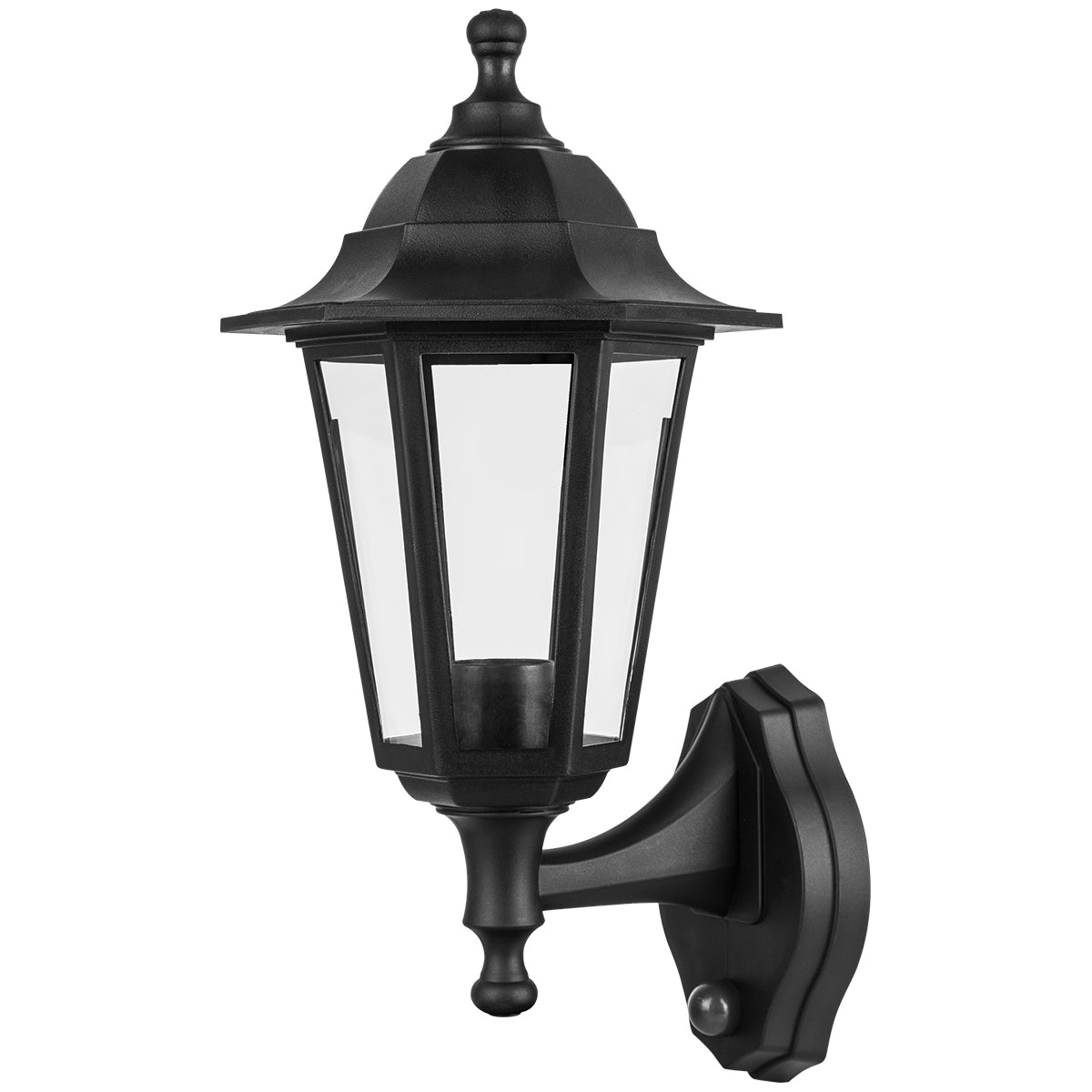 Our Yasmin lantern delivers on style and durability and is a smart choice for your exterior lighting. With its black polycarbonate construction teamed with clear polycarbonate panes and built in motion sensor, this lantern is hardwearing and rust and weatherproof. Built for life outdoors, it has an IP44 rating which means it can withstand the harshest of weather conditions. For sophisticated yet robust outdoor lighting, our Yasmin black outdoor traditional lantern is a strong contender.
