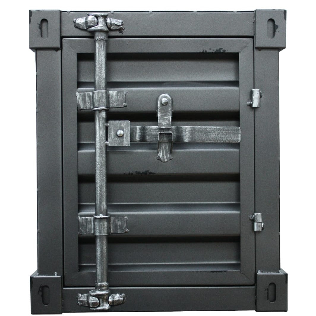 Retro Industrial Style Mini Shipping Container Side Table With Lockable Handle