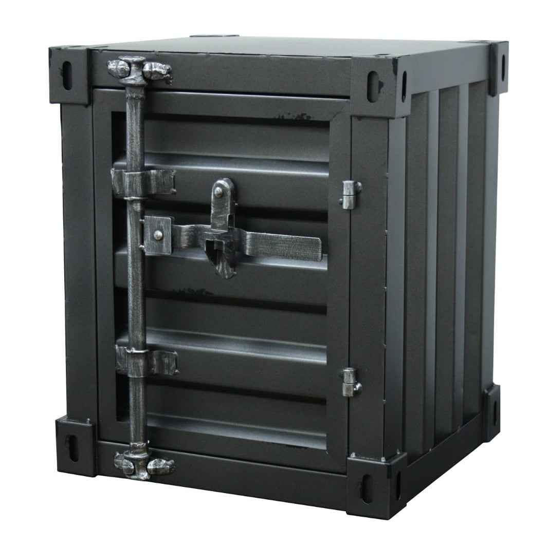 Retro Industrial Style Mini Shipping Container Side Table With Lockable Handle