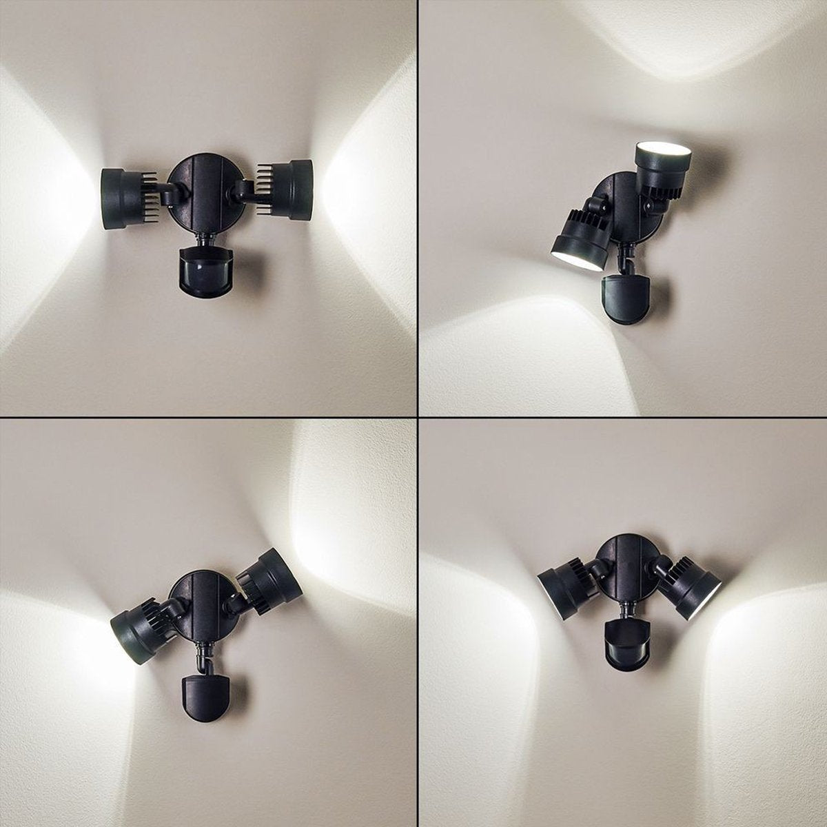The Martha outdoor double spotlight is a stylish and fashionable outdoor solution for your home. It has a solid polycarbonate construction and a textured black surface. The easily adjustable heads of this outdoor wall lamp allow it to be used functionally for lighting paths and aesthetically decorate the walls of your home with a beautiful, bright glow.