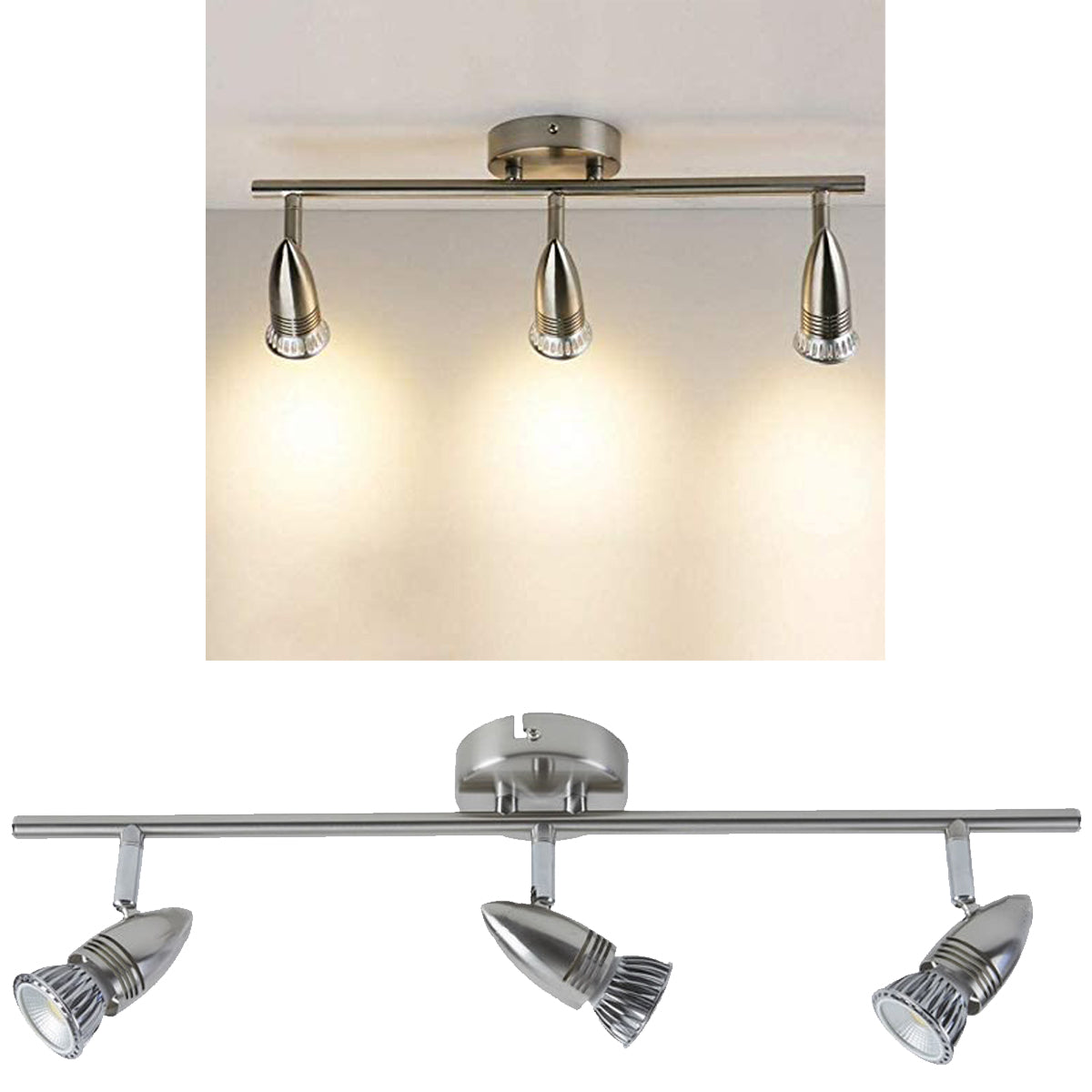 CGC LEAH Brushed Chrome Triple Bar Ceiling Spotlights