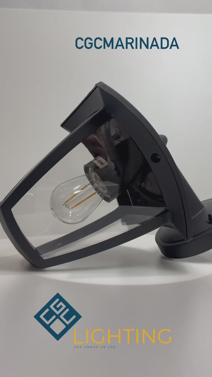 Load video: CGC VIOLET Down Black Outdoor Wall Lantern Light