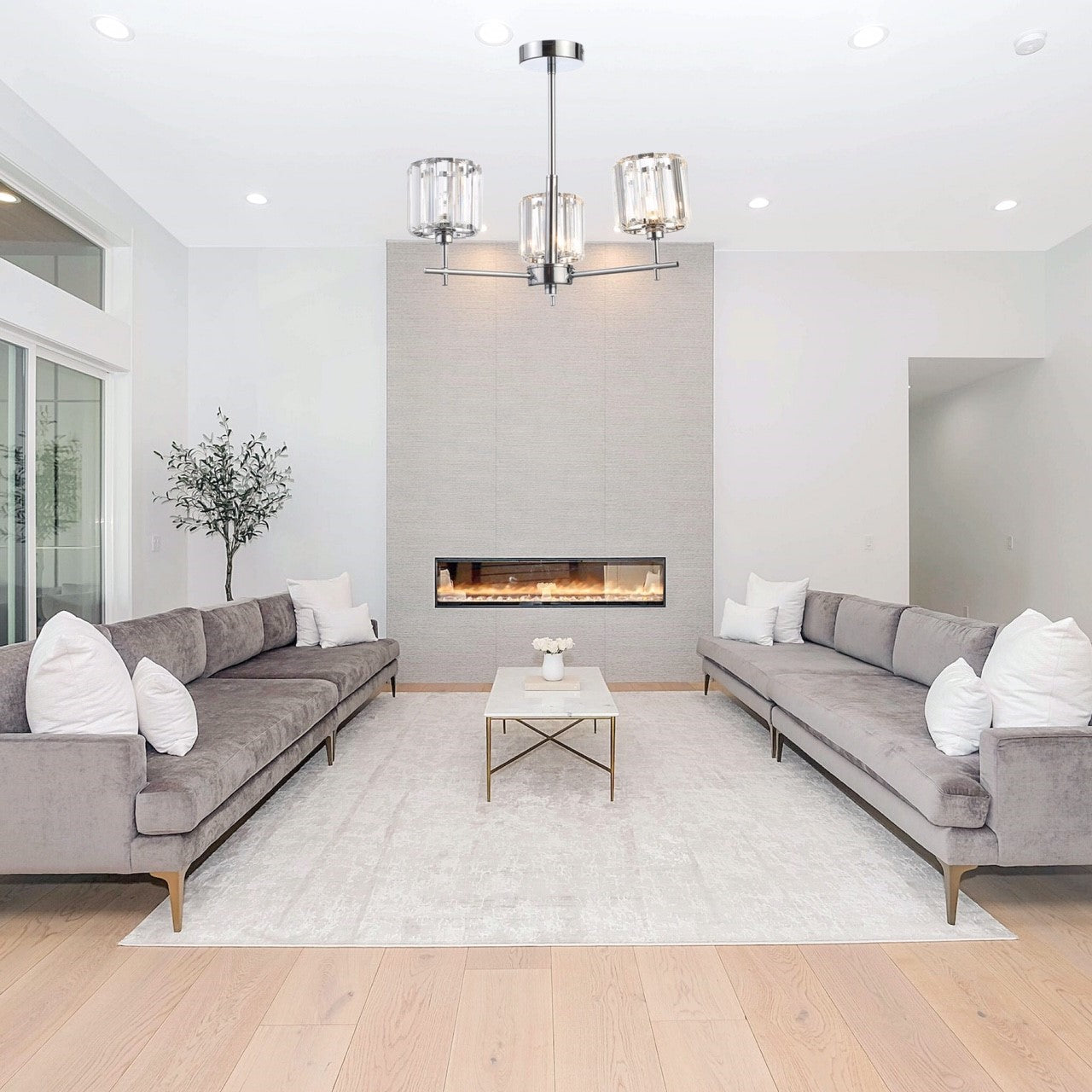 CGC HANNAH Modern 3 Light Chrome & Prism Crystal Chandelier Light