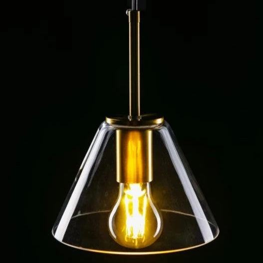 Our Cree pendant light is a stylish addition suitable for every room, its gold glass conical body with matching gold ceiling rose and cable creates an amazing feature on any ceiling and gives a golden finish that warms up the room . The lamp looks great with a filament light bulb, especially in industrial and modern interiors