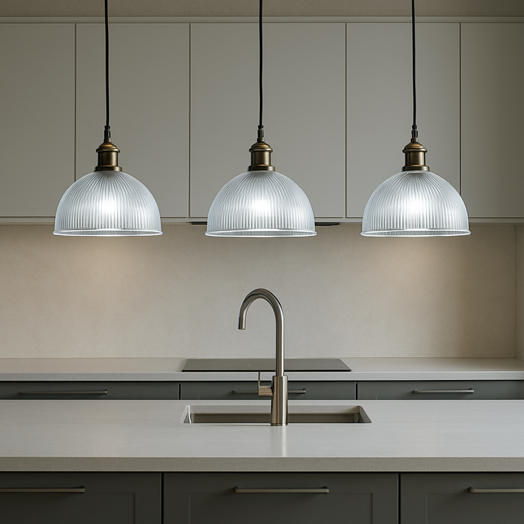 Modern kitchen with pendant lights over a sink