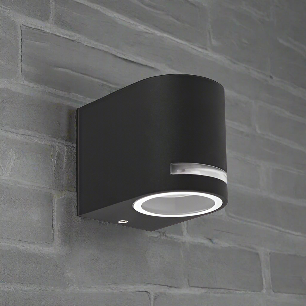 CGC OAX Black Curved GU10 Single Down Outdoor Wall Light with Halo Front Illumination IP54 240V