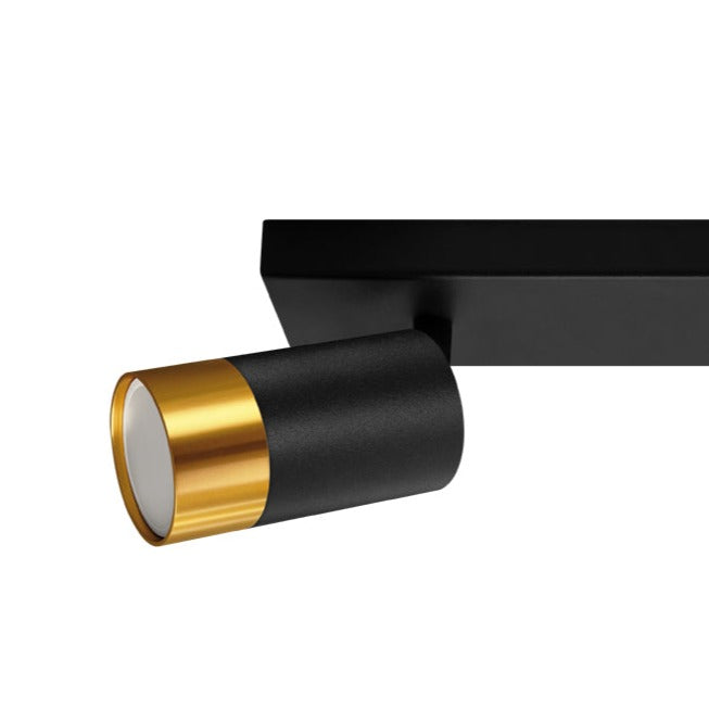 Black and gold ceiling light fixture on a white background