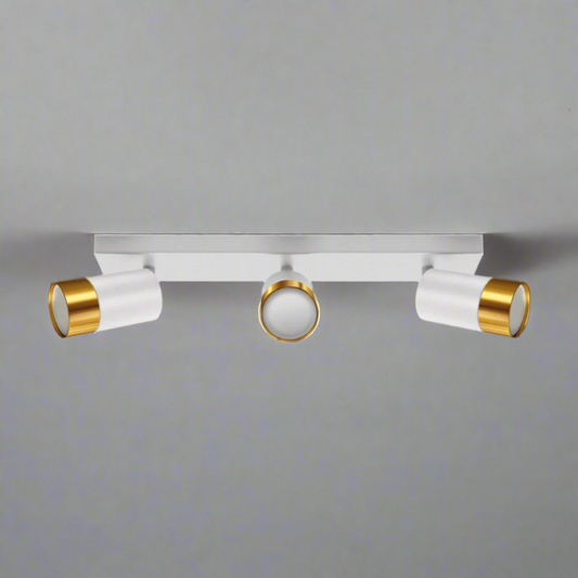 CGC PUZON White & Gold GU10 Adjustable Triple Three Head GU10 Ceiling Spotlight Bar Light