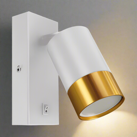 CGC PUZON White & Gold GU10 Adjustable Single Spotlight Wall Light with Switch