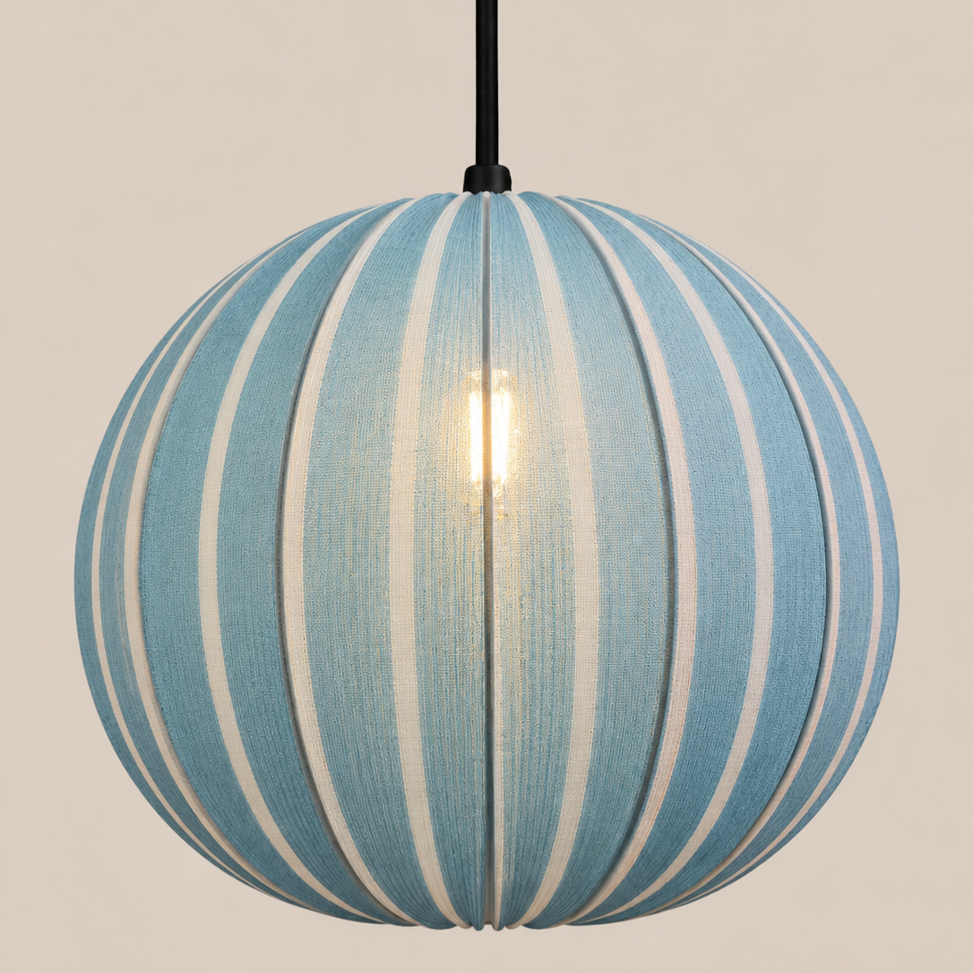 CGC Fleur Large 45cm Blue & White Striped Round Globe Lantern Lampshade