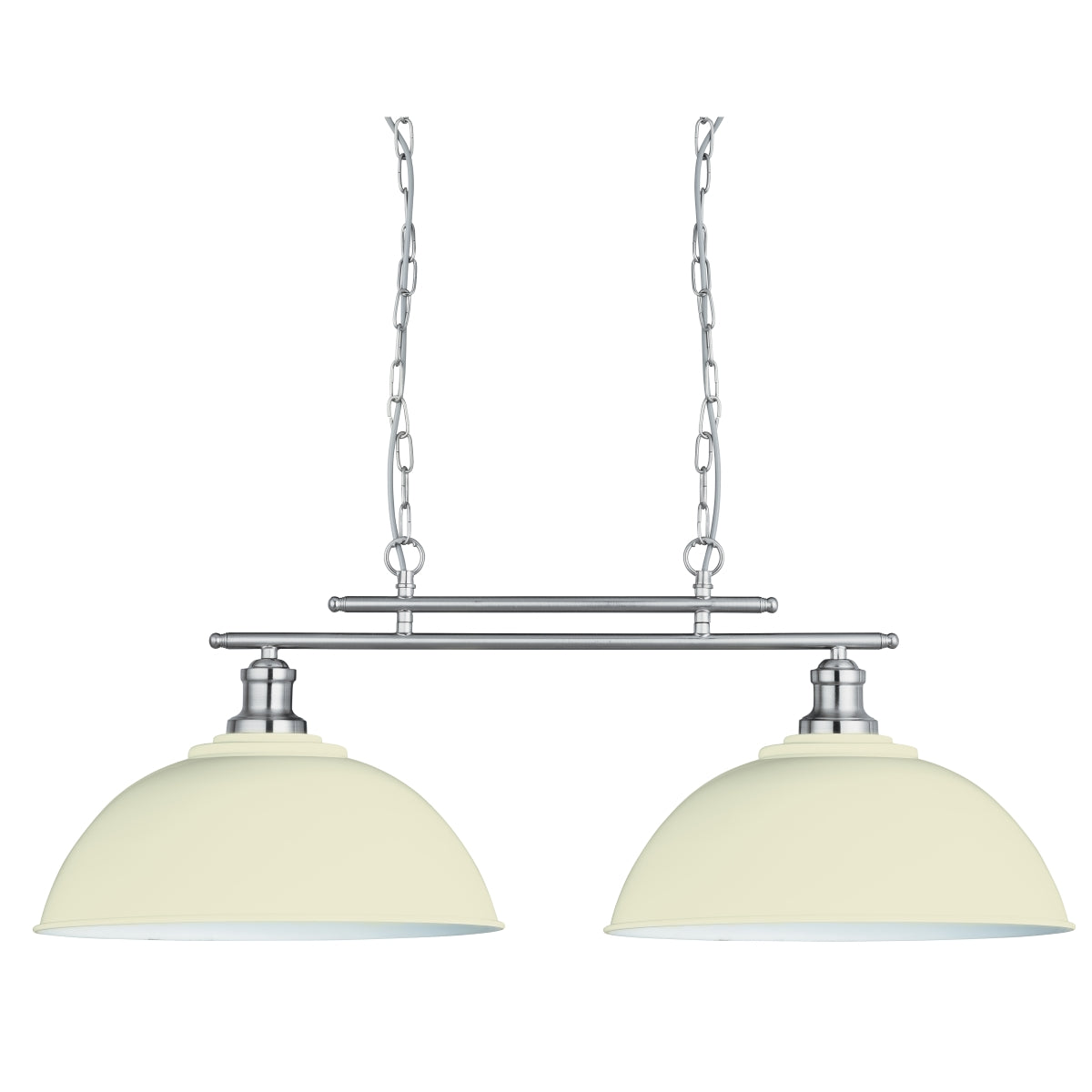 Introducing our Olive 2 light bar ceiling pendant with its exposed industrial inspired design. With its modern and contemporary combination of the cream metal shades and silver detailing, this pendant is sure to give the perfect lighting effect