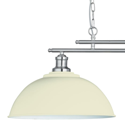 Introducing our Olive 2 light bar ceiling pendant with its exposed industrial inspired design. With its modern and contemporary combination of the cream metal shades and silver detailing, this pendant is sure to give the perfect lighting effect