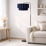 CGC Kyra Matt Black Angled Floor Lamp with Two Layer Large Scalloped Lampshade