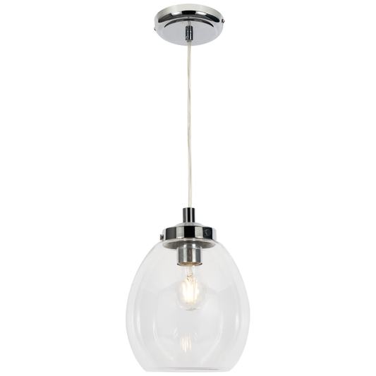 CGC AMELIA Clear Glass Lampshade E27 Pendant Cord with Chrome Base IP44 Suitable For Bathrooms