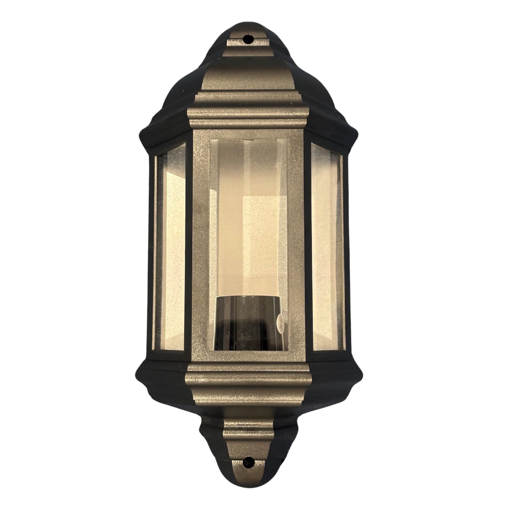 Decorative outdoor wall light fixture on a white background